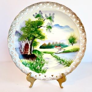 Vintage Lake Viewf Decorative Gold Trim Plate, Ucagco Ceramics Japan Mid Century